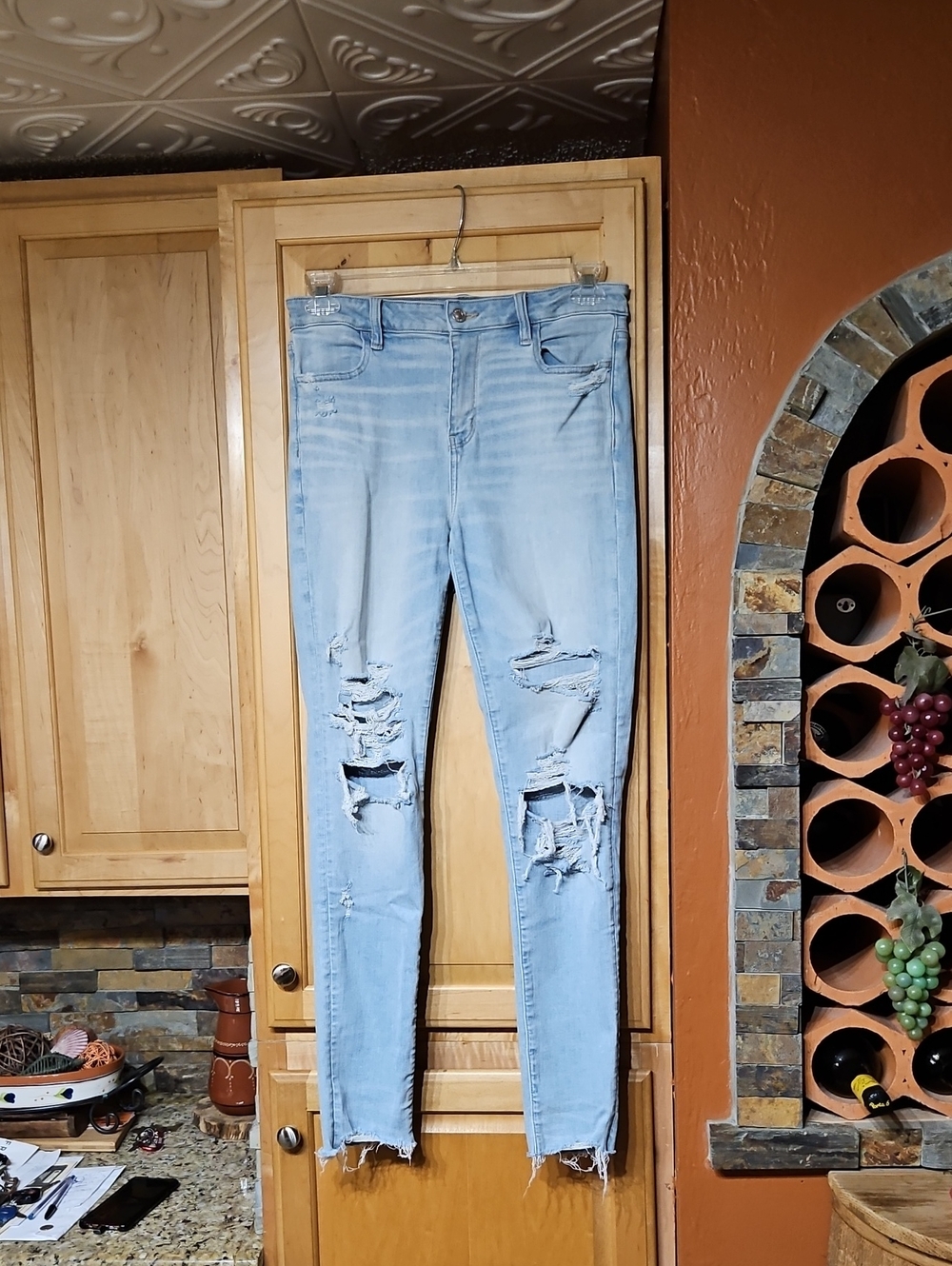 American Eagle Distressed Blue Next Level Stretch High-Rise Jegging Jeans